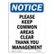 Signmission OSHA Notice, 5" Height, Please Keep Common Areas Clear Sign, 5" X 3.5", Portrait OS-NS-D-35-V-17467 - alternate 1